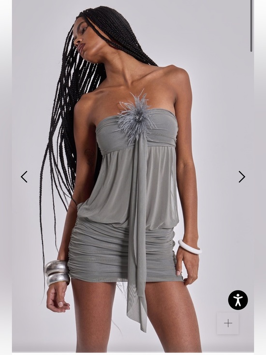 Jaded London Dresses & Skirts - Revolve Jaded London Brunelle Ruched Mini Dress Ostrich Feathers US 8 NWT grey